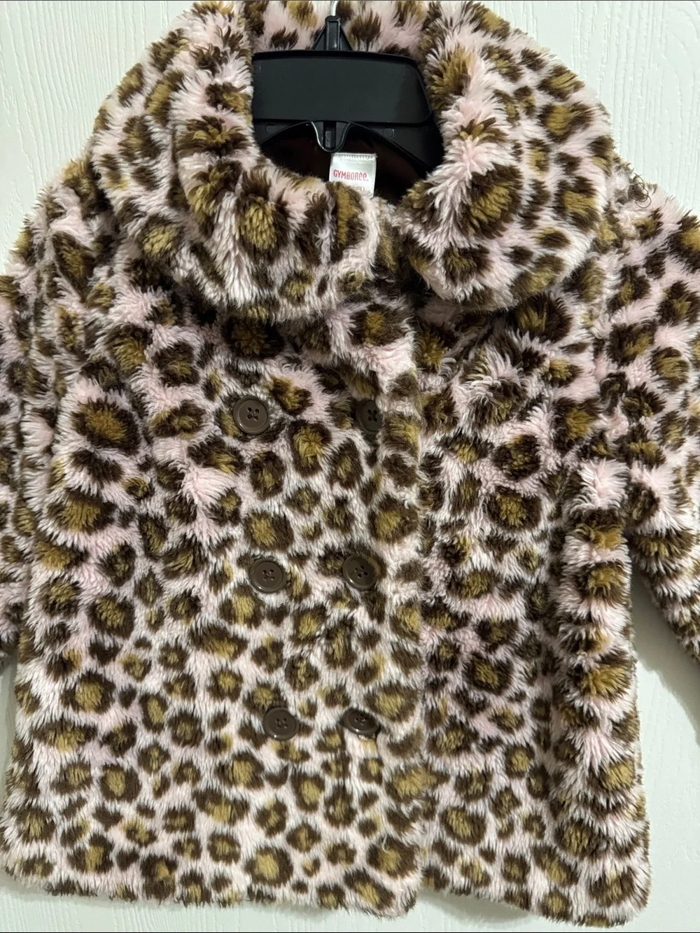 Gymboree Faux Fur Leopard Button Winter Coat Girls XS 3 4 Warm Animal Print